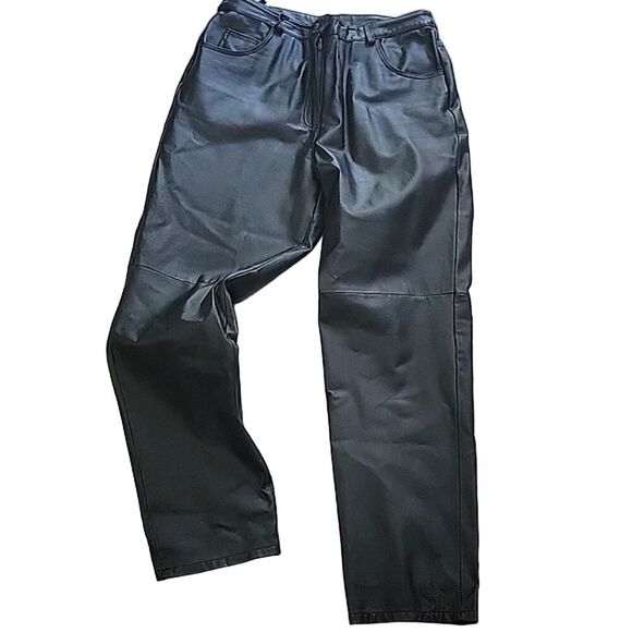 MetroStyle Women's 100% Genuine Leather pants, VTG biker Moto straight leg SZ-12 - Picture 1 of 10